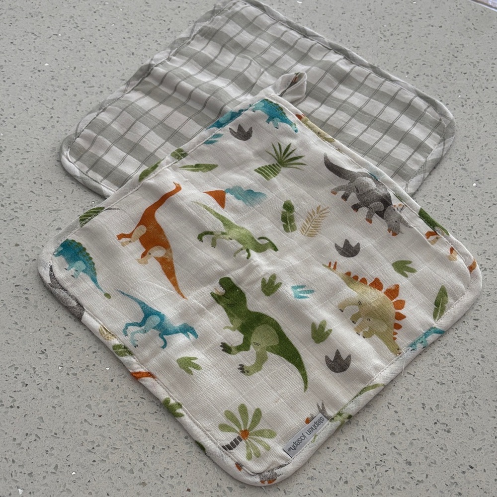 Stephen Joseph Set of 2 Cotton Muslin Washcloths Dino - Picture 10 of 11